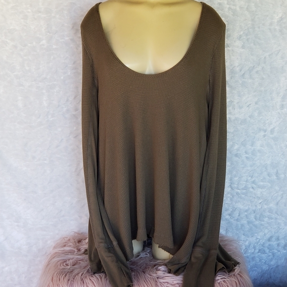 Free People Tops - Free People Olive Green Waffle Knit Thermal